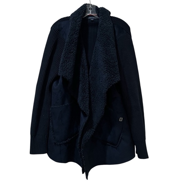 Tommy Hilfiger Large Navy Blue Waterfall Open Front Draped Cardigan Sweater C - Picture 1 of 6